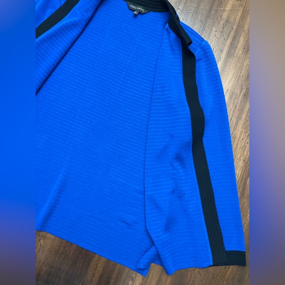 Ming Wang Knit Cardigan Size Large Royal Blue Black Trim Open Business Collar - Picture 8 of 14